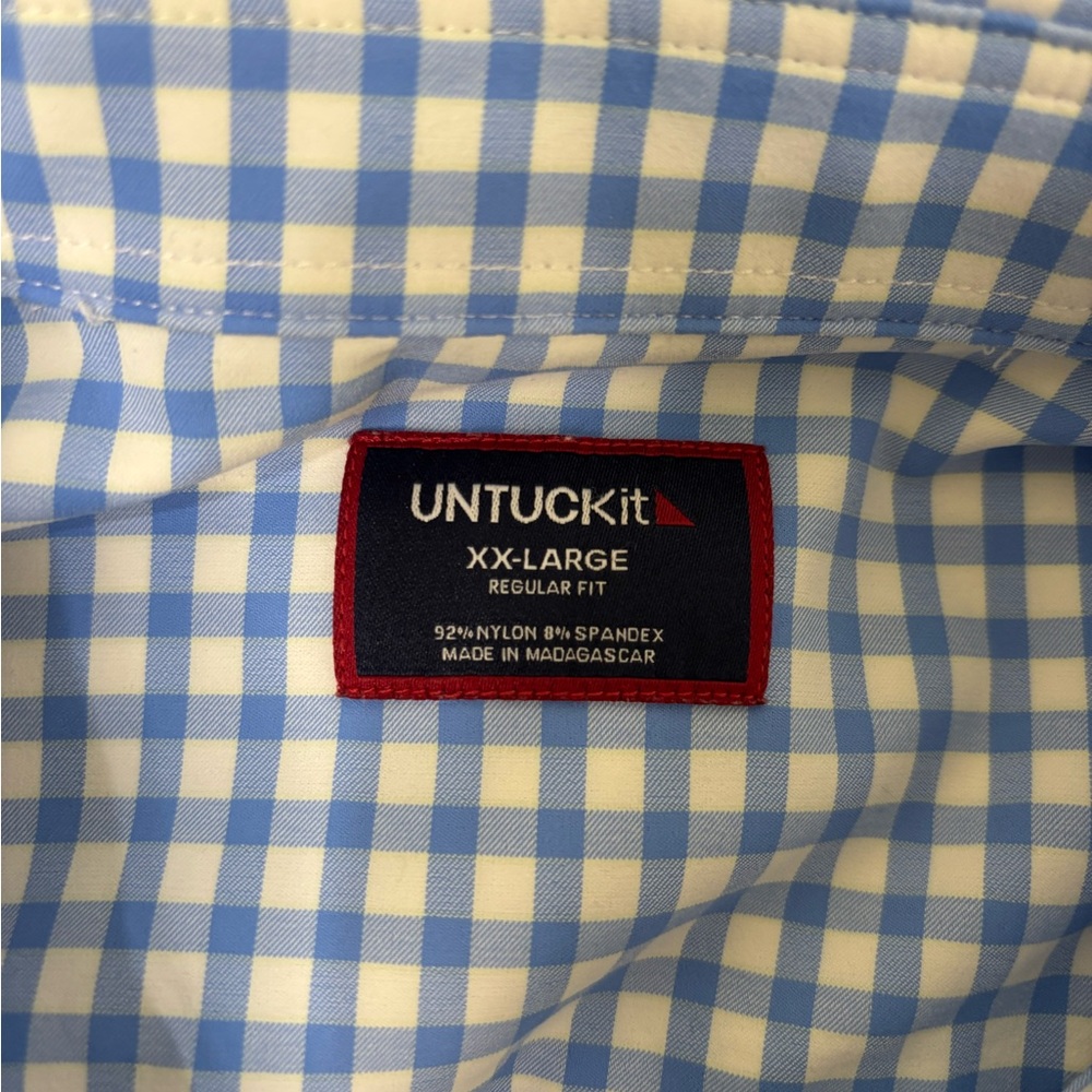 Men’s UNTUCKit Steven’s Long Sleeve Button Down Shirt Blue And White Check XXL - Picture 6 of 7
